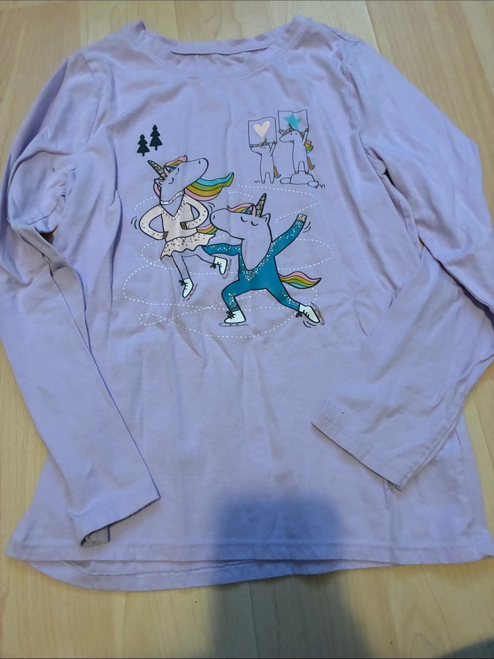 Cat & Jack Lavender Unicorn Ice Skating Graphic Long-Sleeve Tee
